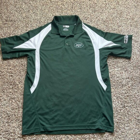 Jets NFL Team Apparel Men’s Dark Green Short Sleeve Polo Golf Shirt Size Large - Picture 1 of 10